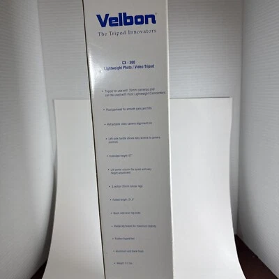 Velbon Adjustable Telescopic Leg Tripod CX-300 Light 35MM Camera Video Aluminum - Image 1 of 4