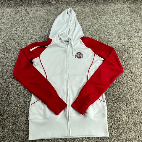 Ohio State Buckeyes Jacket Women Medium White Red Zip Football Ladies * Cover