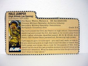 GI Joe Rip Cord File Card Vintage Action Figure Accessory Part 1984