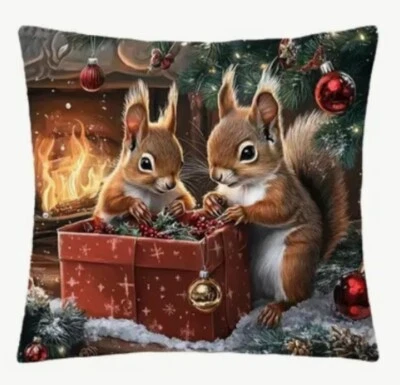 Funda Almohada Navidad Ardilla Animales del Bosque Invierno Vacaciones Decoración del Hogar Foto 1 de 3