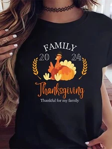 Thanksgiving Family 2024 Shirt Women's Plus Size T-Shirt Casual Fashion Trend  - Picture 1 of 11