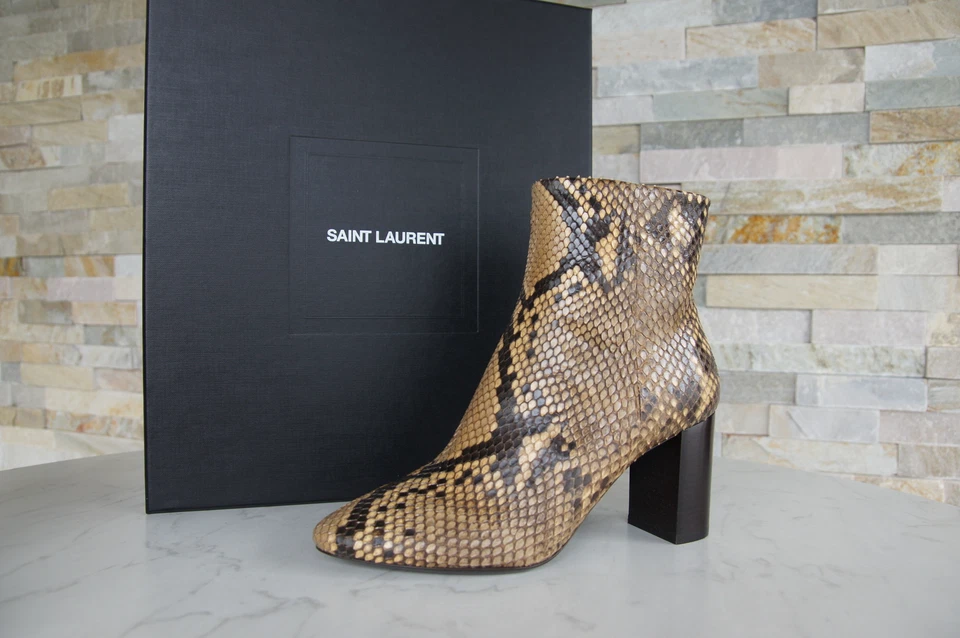 Saint Laurent Talla 37 Botines Botas Pitón Serpiente Braun Antiguo - Imagen 1 de 4