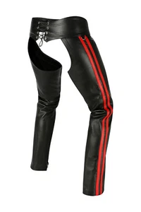 AW-772 lederchaps mit 2 Roten streifen,lederhose,leather trousers,leder chaps - Bild 1 von 6