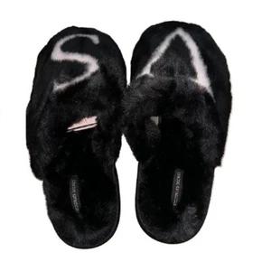 Zapatillas Victoria's Secret Suave Felpa Punta Cerrada Imitación Piel Negras VS Logo Nuevas con Etiquetas - Imagen 1 de 4