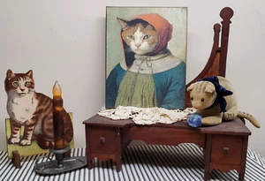 FOLK COLONIAL REPRODUCTION MEDIEVAL PRIMITIVE VINTAGE STYLE CAT SERIES #5 SIGN - Picture 1 of 10