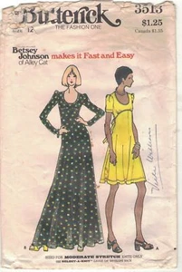 Vtg Butterick 3513 70s Young Designer Betsey Johnson of Alley Cat Maxi Dress - Picture 1 of 2
