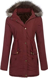 SoTeer Womens Hooded Parka Jacket Warm Winter Faux Fur Lined Long Coats Red - Picture 1 of 6