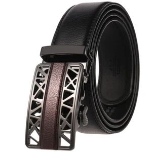 HJones Luxury Men's Real Leather Belt Black Automatic Buckle Belt Ratchet Strap - Picture 1 of 4