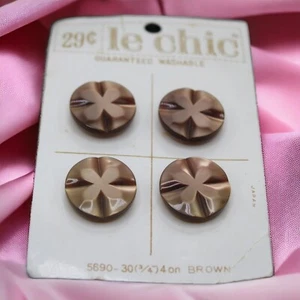 Vintage Le Chic 4ea Sewing Buttons Brown Pearlescent Round 3/4" 19mm #5690 Shank - Picture 1 of 3