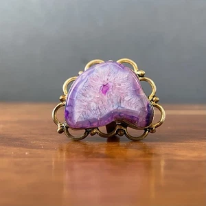 Purple Agate Geode Ring Size 6 Sterling Silver Native American Navajo Vintage - Picture 1 of 19
