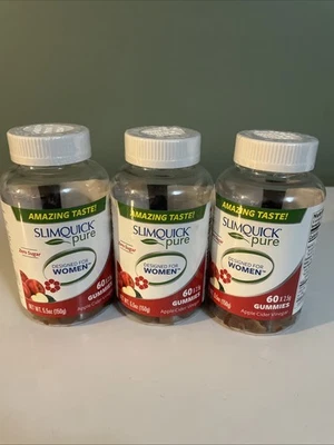 (3) 60 gomitas de pérdida de peso pura SLIMQUICK - 01/26 vinagre de sidra de manzana Foto 1 de 3