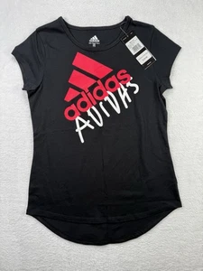 NEW Adidas Girl's Short Sleeve Grafiti Logo Scoop Neck T-Shirt Lg 14 Black Pink - Picture 1 of 8