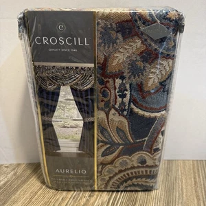 1 Croscill Aurelio Waterfall Swag Valance Blue Gold Tassels 48.5”x33” NEW - Picture 1 of 5