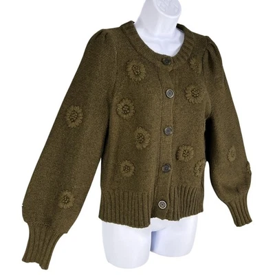 Cardigã suéter Madewell S 3D floral manga plissada Edencroft lã merino alpaca - Imagem 1 de 4