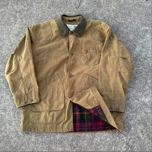 VTG LL Bean Chore Jacket Men's XL Reg Wax Canvas Field Barn Coat Plaid Lined - Picture 1 of 6
