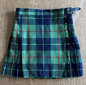 Vintage Wool Green Tartan Plaid Scottish Kilt Skirt Size Girls Age 6 - Picture 1 of 5