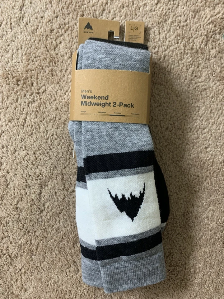 Meias de esqui Burton Weekend peso médio snowboard pacote com 2 preto cinza masculino grande 10,5-13,5 - Imagem 1 de 4