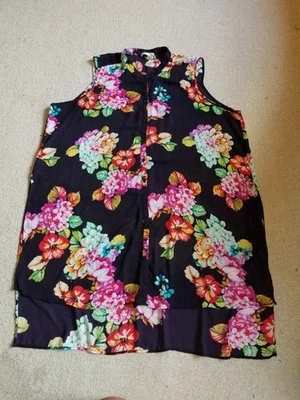 Top Mujer-SPENCE-negro/rosa/verde floral abotonado hi-lo largo túnica transparente-3X Foto 1 de 4