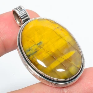 Nellite - Aka Honey Stone Silver Plated Pendant 1.68" T63, Christmas Gift - Picture 1 of 3