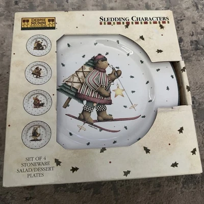 Sakura SLEDDING CHARACTERS - BEAR 8" Salad & 11" Dinner Plate Set 4Pc Christmas - Image 1 of 3