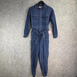 Supre Jumpsuit Womens 6 Blue Denim Overalls Long Sleeve Cuffed Belted NEW 12095 - Picture 1 of 11
