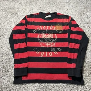Vintage Y2K Motorhead England Distressed Sweater Pullover Striped Band XL Red - Picture 1 of 12