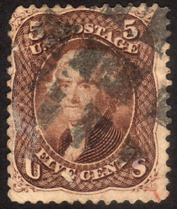 1863, US 5c, Jefferson, Used, Sc 76