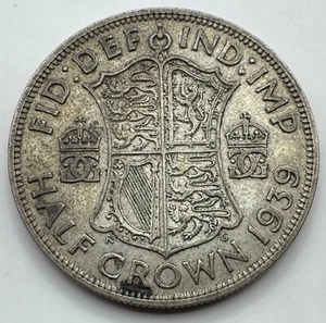 1939 Silver (.500) Great Britain Half Crown - UK 1/2 Crown - Free Shipping - Picture 1 of 4
