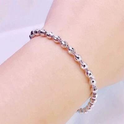 Pure Platinum 950 Chain Women 3mm Small Laser Beads Link Bracelet 4.2g/7.1inch - Image 1 of 4