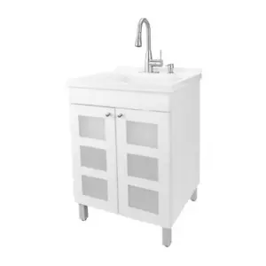Grifo tirón hacia abajo con acabado de acero inoxidable blanco Tehila - Imagen 1 de 12