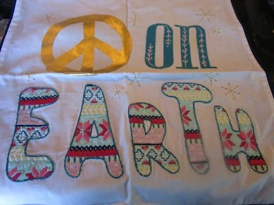 Pottery Barn Teen Peace on Earth embroidered 18 pillow cover photo shoot sample  - Image 1 of 3