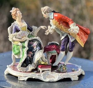 Große antike königliche Wiener Barock Hofstatue Dame & Gent Figur Exquisit! - Bild 1 von 21