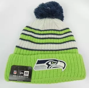 SEATTLE SEAHAWKS NFL FOOTBALL NEW ERA CUFFED POM KNIT BEANIE WINTER CAP HAT NWT! - Picture 1 of 3