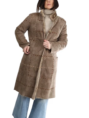 Abrigo largo de invierno Coppolino beige gamuza piel de oveja con botones talla M Foto 1 de 4