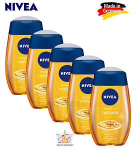 5 x NIVEA Natural Pampering Shower Oil For Dry Skin 200ml 6.7 fl. oz