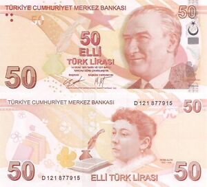 Turkey 50 Lira (2009/2020) - Ataturk/Novelist/p225d/Prefix D UNC
