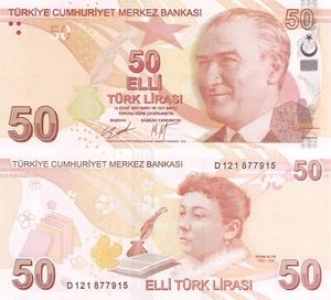 Turkey 50 Lira (2009/2020) - Ataturk/Novelist/p225d/Prefix D UNC - Picture 1 of 3