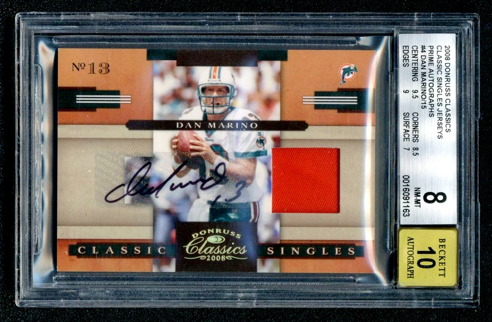 Dan Marino 2008 Donruss Classics BGS 8 Auto 10 Prime Game Used Jersey NFL /15 - Image 1 of 2