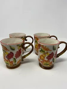 Four Temptations By Tara Leaves Acorns HARVEST 12 oz Embossed Coffee Mugs Cups A - Picture 1 of 11