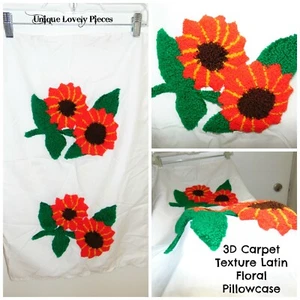 Vintage OOAK Handmade Orange Red Latin Sun Flower Floral 3D Pillowcase - Picture 1 of 5