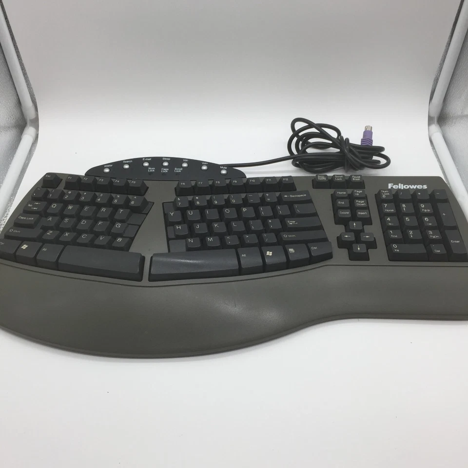 Fellowes Microban Ergonomic Wired PS/2 Keyboard KB-9938 Free Shipping - Image 1 of 4