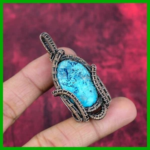 Friendship Day Deal Copper Chrysocolla Gemstone Wire Wrapped Wife Gift Pendant - Picture 1 of 6