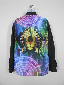 Akademics Black Button Up Dress Shirt With Celestial Lion Graphic / Mens XL - Picture 1 of 8