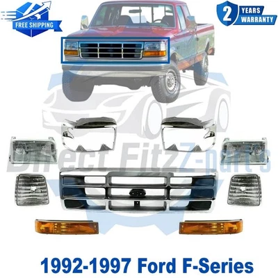 Front Grille Chrome + Headlight &Corner Lamps + Bezels For 1992-97 Ford F-Series Foto 1 de 4