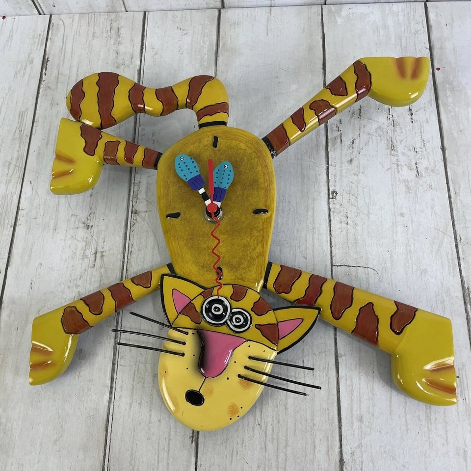 Allen Designs Studios Dinner Time Tabby Cat Wall Clock - Works! - Image 1 of 4