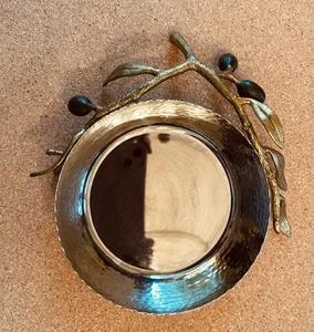 Michael Aram Hammered Stainless Steel Olive Branch Wine Bottle Coaster, Signed - Picture 1 of 4