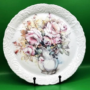 Plato Floral Decorativo Floribunda Rosas y Peonías Pintado a Mano en Relieve 9" Plato - Imagen 1 de 9