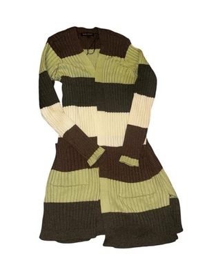 Cárdigan para mujer Kathy Ireland tejido rayas verde marrón crema talla grande usado en excelente estado Foto 1 de 4