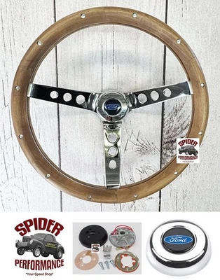 Volante de madera Bronco Ford Pickup 1978-1991 azul ovalado 13 1/2 clásico nogal Foto 1 de 4