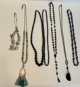 Costume Jewelry Necklaces Black Green Faux Stones Quart Bag Excellent Lot 4 - Picture 1 of 12